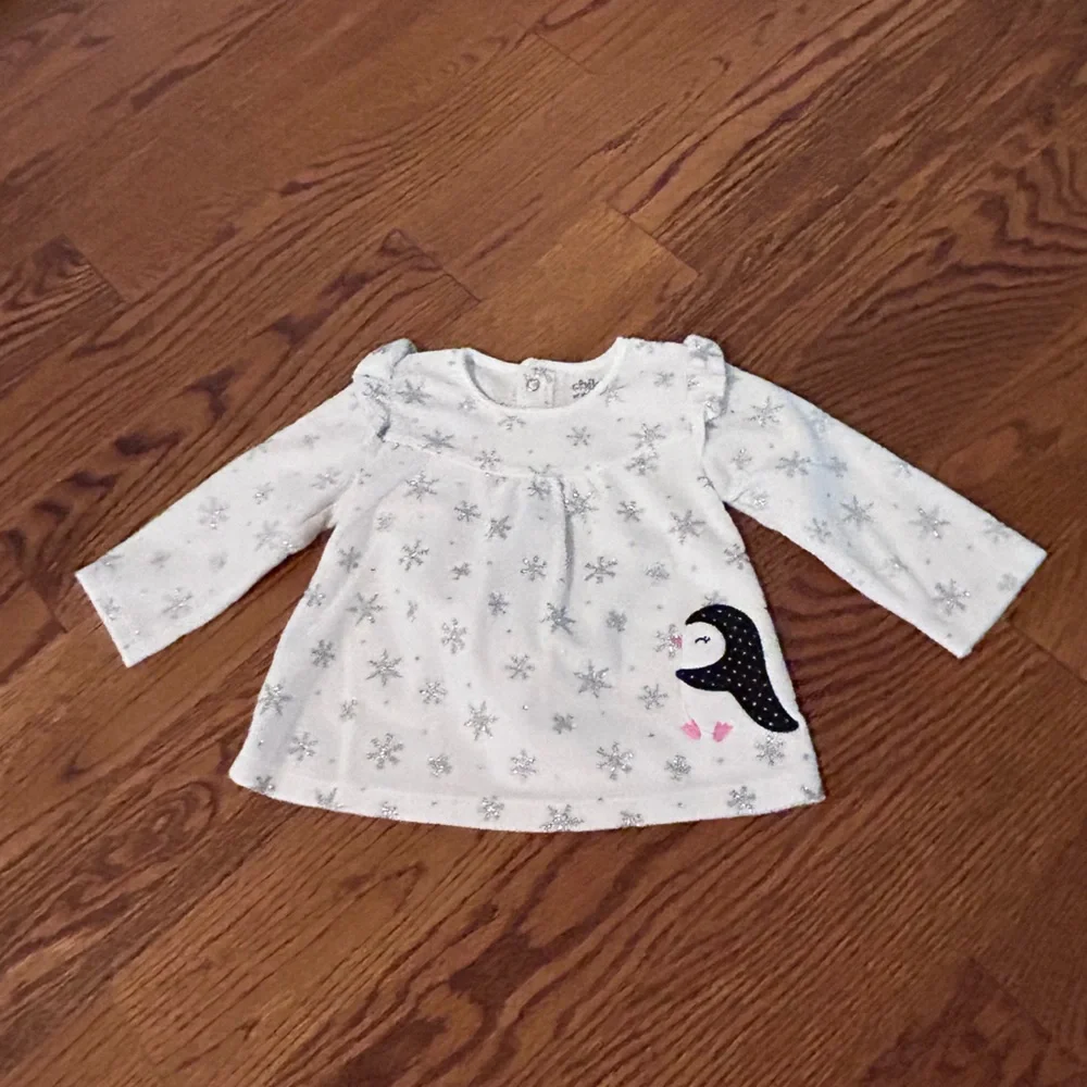 Carter’s | Fleece Sparkly Snowflake Shirt With Fun Penguin